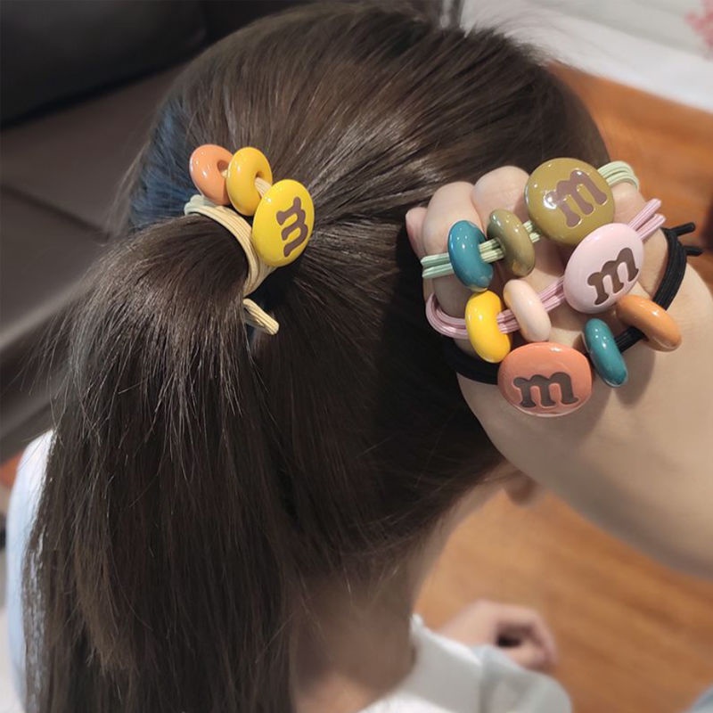 Dây Buộc Tóc Co Giãn Tốt Màu Trơn In Chữ Xinh Xắn Thời Trang Cho Nữ