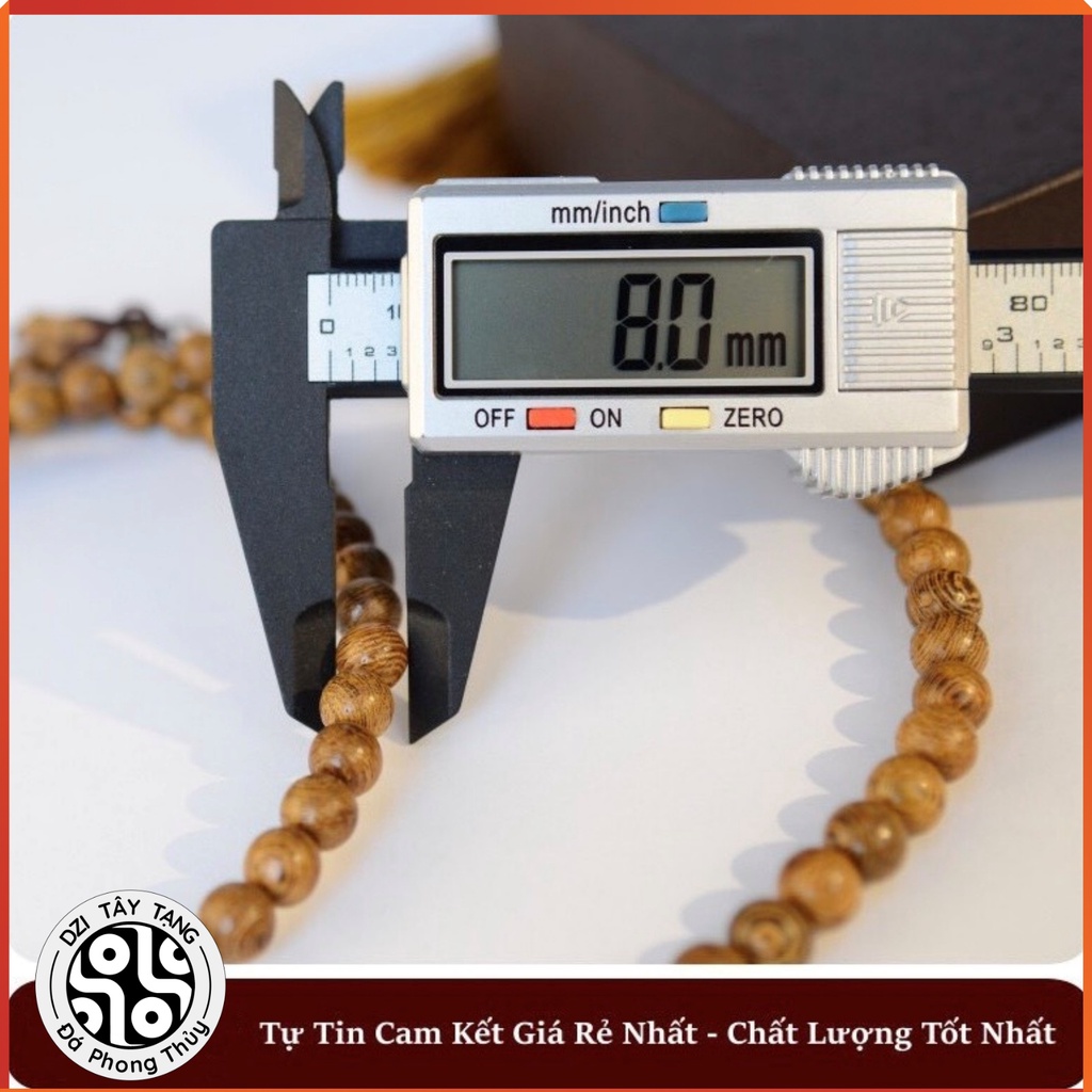 Chuỗi Đeo Tay Vòng Phong Thuỷ 108 Hạt, Gỗ Mân Đuôi Công Gỗ Cánh Gà Tự Nhiên Size 6, Size 8Mm - Dzi Tây Tạng
