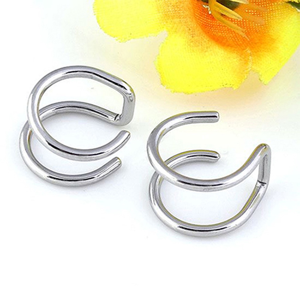 <sujianxia> Ear Clip Cuff Cool Non Pierced Stainless Steel 2-row Fake Cartilage Earrings for Bar