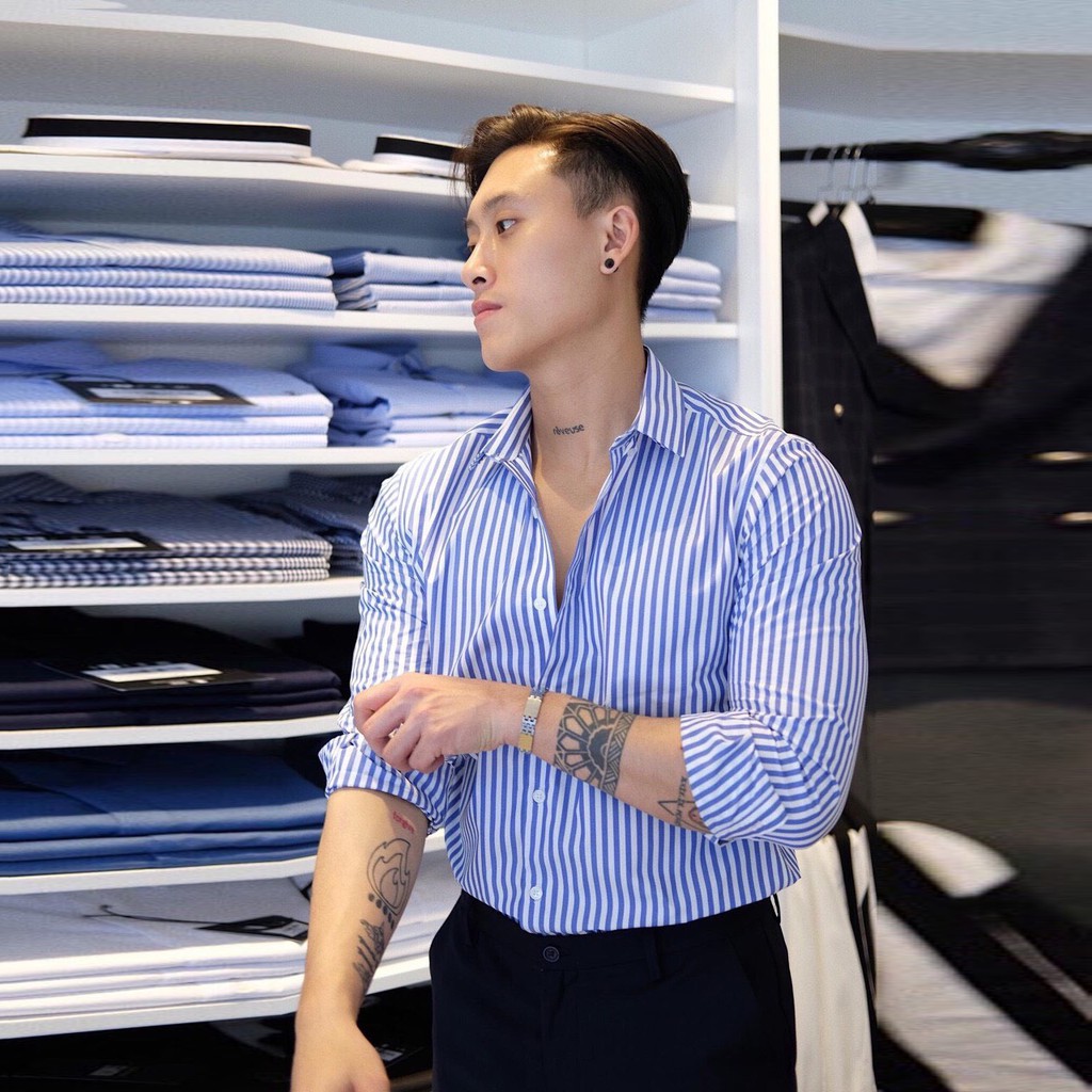 Áo sơ mi nam cotton lụa kẻ lịch lãm - Áo sơ mi nam dài tay