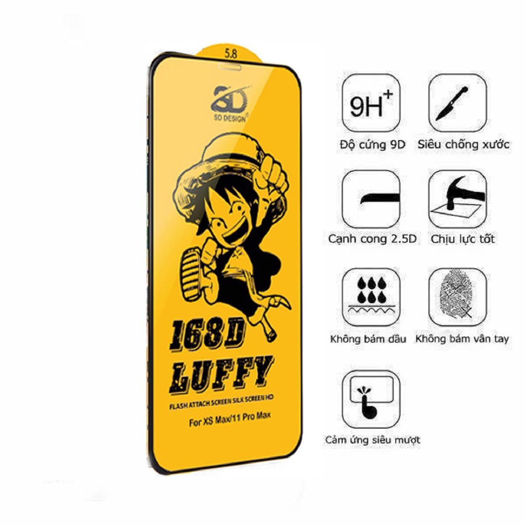 Kính cường lực iphone 168D Luffy Full Màn SD DESIGN ip6/6splus/7/8/7plus/8plus/x/xr/xsmax/11/11pro/11promax/12/12promax