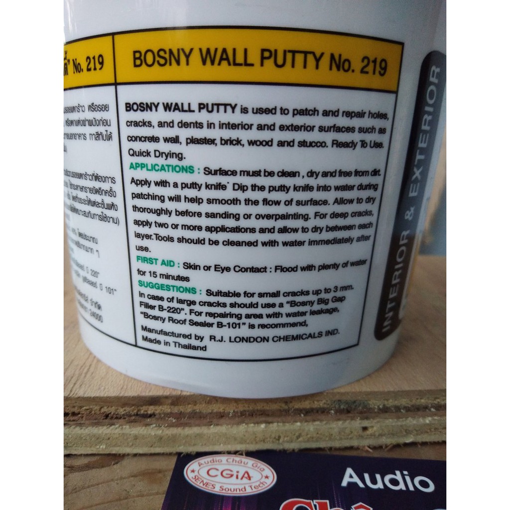 Bột bả trám khe nứt tường, gỗ - Bosny Wall Putty (0,5kg hoặc 1,5kg)