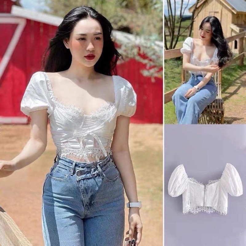 ÁO REN TRẮNG CROPTOP ZR XUẤT XỊN