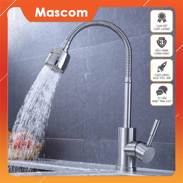 Vòi rửa chén bát nóng lạnh Inox 304 - MAS gắn chậu lò xo mềm