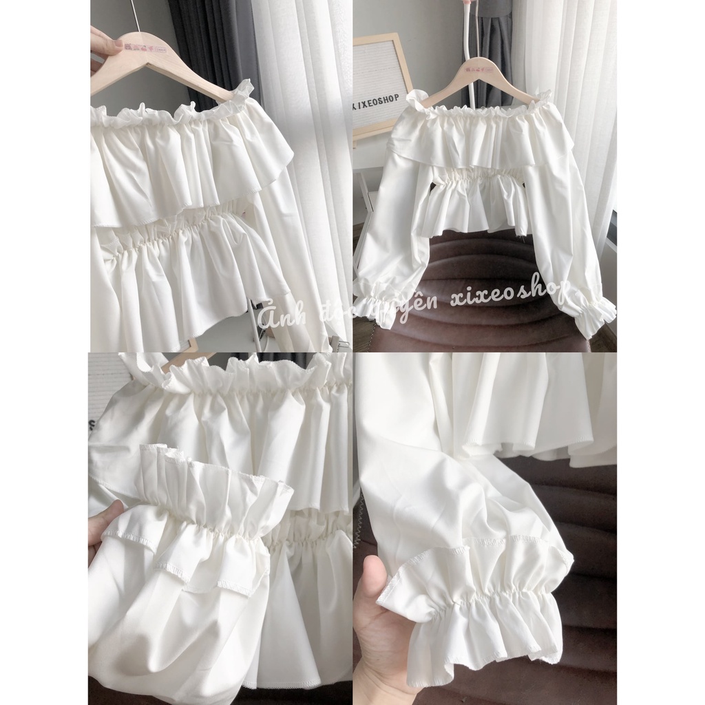 Áo trễ vai nữ croptop tay bồng bèo nhún bánh bèo tiểu thư xixeoshop - v74