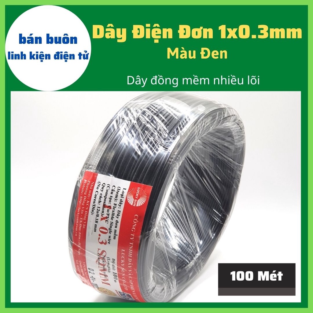 Dây điện đơn 1x0.3mm màu đen, dây điện mềm nhiều lõi , dây điện 0.3mm, dây dây điện đơn