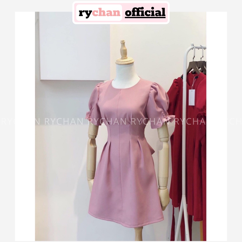 Đầm Trơn Xòe Chít Eo Tay Bo 4 Màu Đen Hồng Vàng Đỏ - DX870