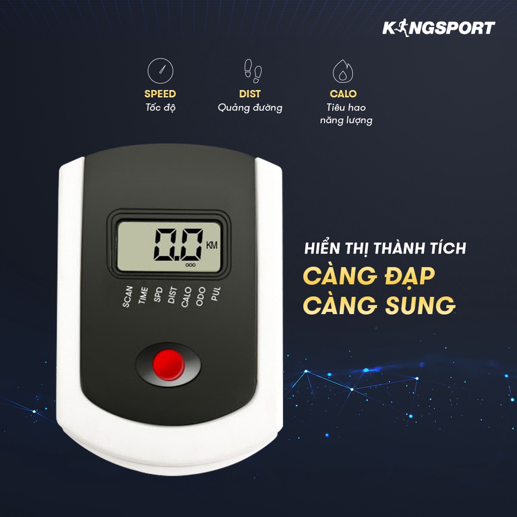 Xe đạp tập thể dục tại nhà Kingsport BK-5806 tải trọng tối đa 150kg, tích hợp đồng hồ thông minh đo các thông số khi tập