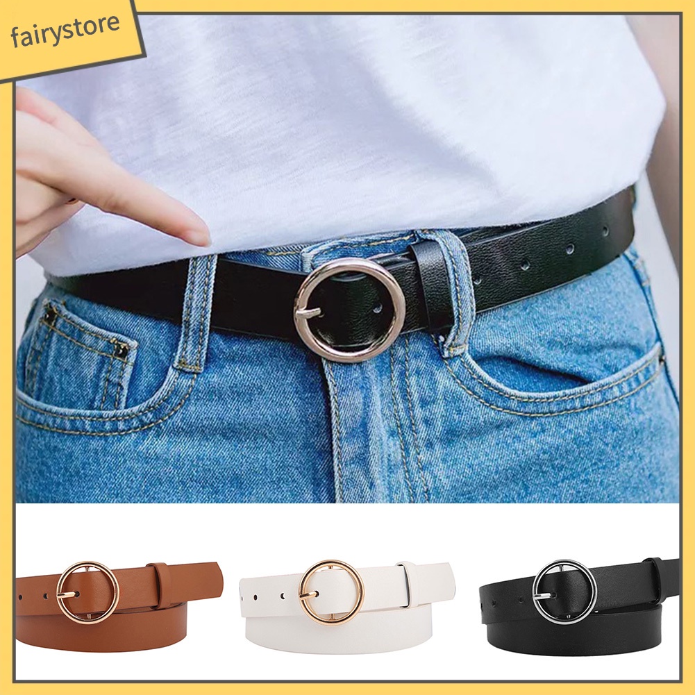 Thắt Lưng Da Phối Khoá Kim Loại Tròn Cho Nữ
