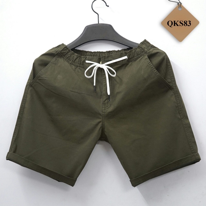 Quần short nam kaki co giản trên gối unisex có khoá kéo.