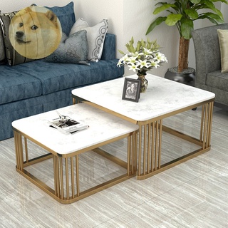 Bàn trà đôi sofa hộp vuông, bàn trà mặt đá sang trọng, chân sắt thanh 5 nan, cafe phòng khách
