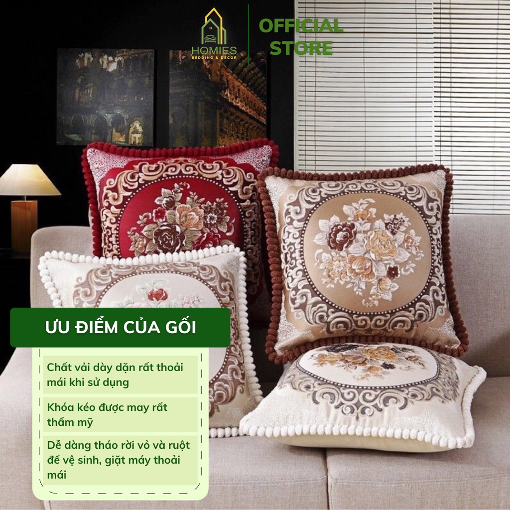 Gối Tựa Sofa HOMIES Phong Cách Tây Âu Trang Trí Sofa, Decor Phòng Khách - Kích Thước 45cm x 45cm