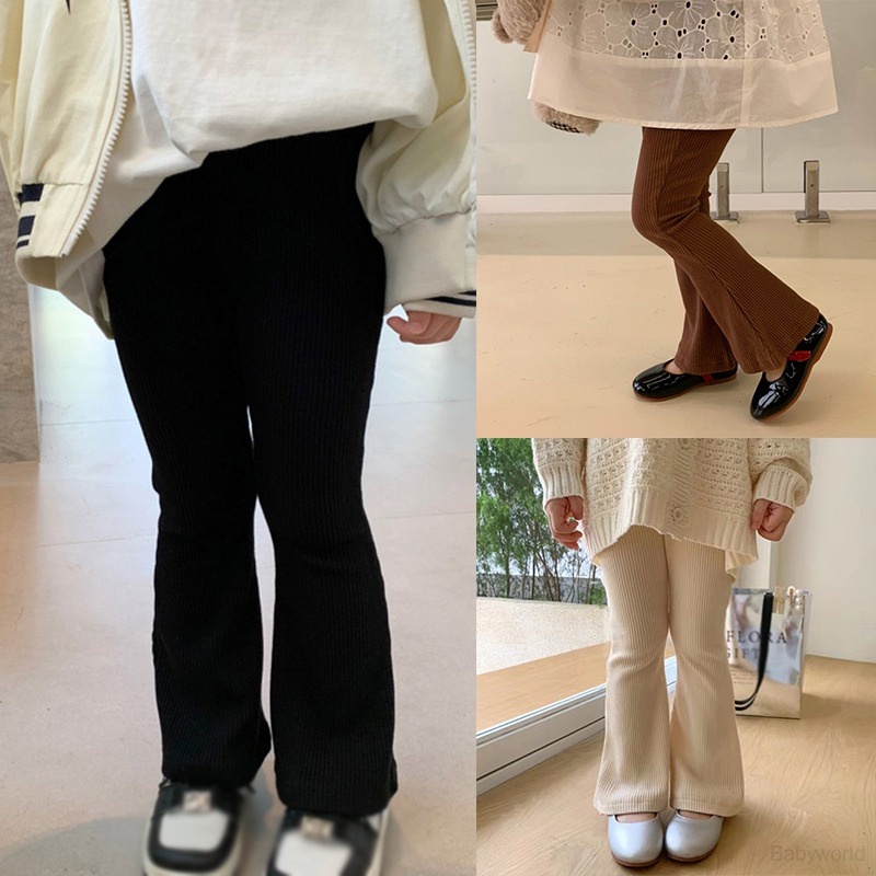 Quần Legging Lưng Cao Ống Loe Màu Sắc Đơn Giản Phong Cách Hàn Quốc Cho Bé Gái