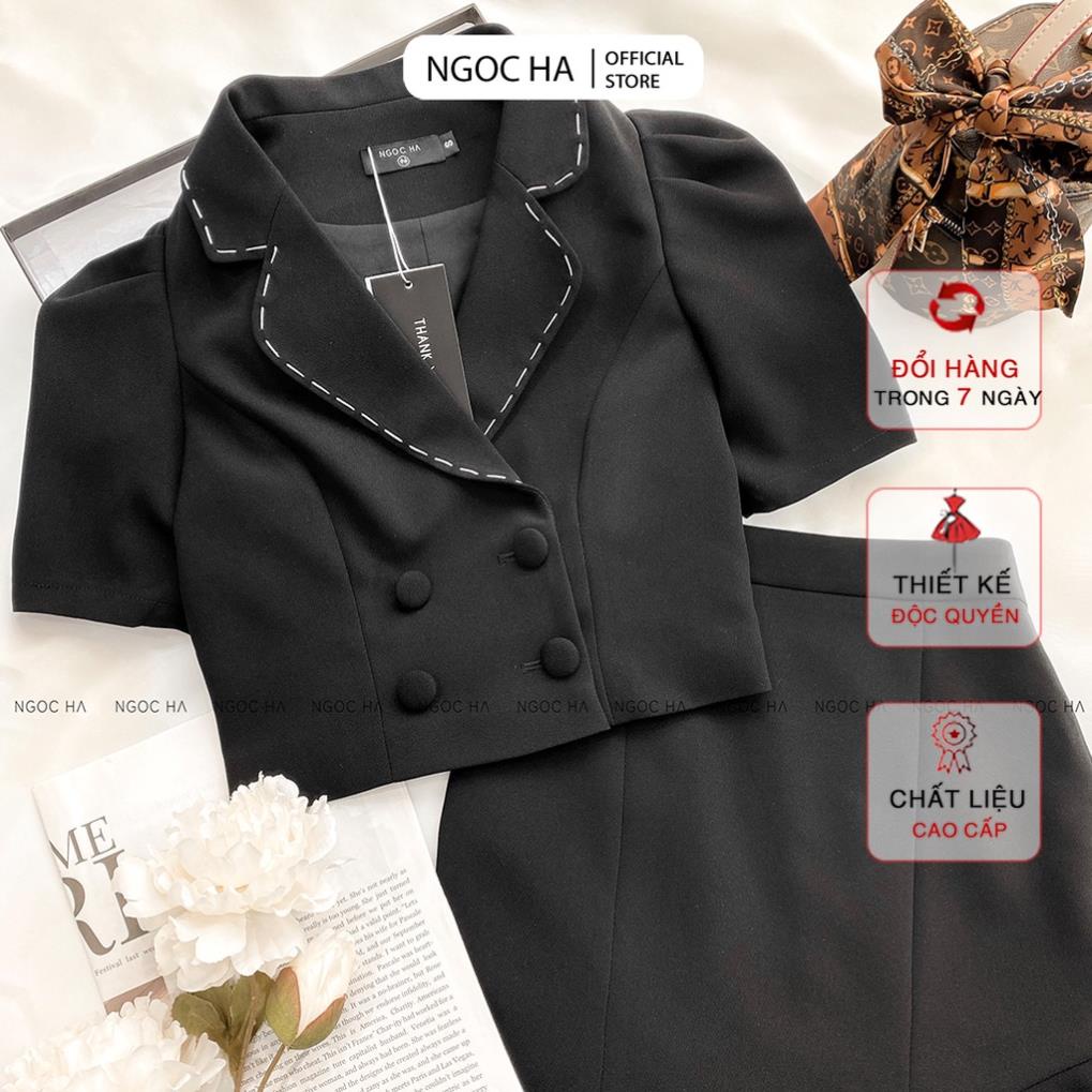 ঔৣ Set váy công sở, áo vest croptop tay bồng chân váy ôm body thiết kế đuôi cá NGỌC HÀ Design BJ008 ঔৣ