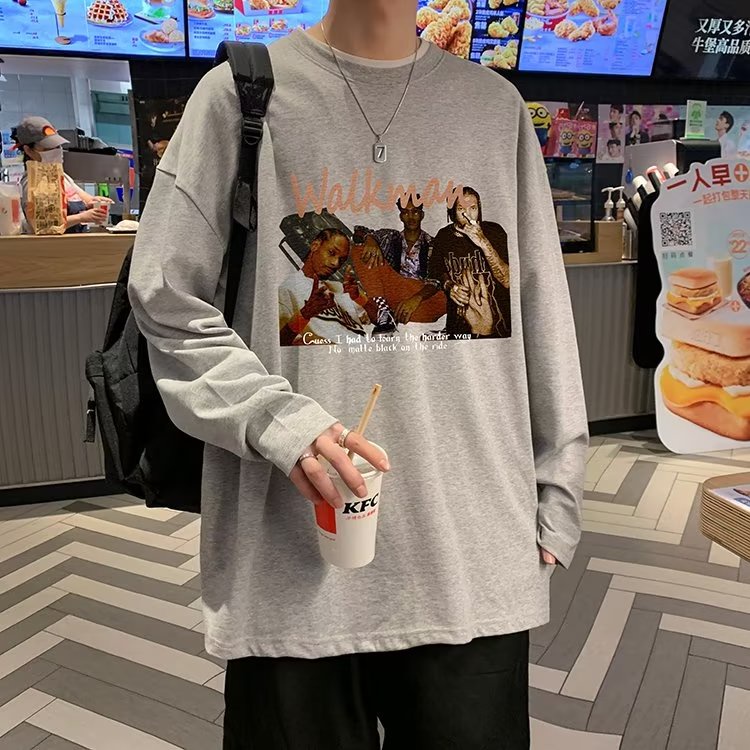 Áo Thun Tay Dài Dáng Rộng In Chữ Phong Cách Hip Hop Nhật Bản Thời Trang Cho Nam Và Nữ Size M-5XL