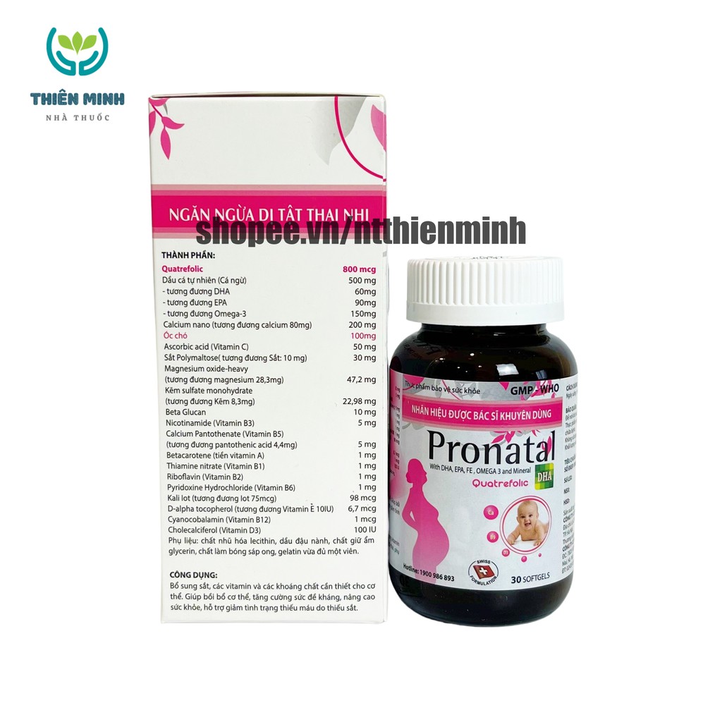 Viên uống bổ bà bầu PRONATAL bổ sung DHA và các vitamin thiết yếu cho mẹ bầu – Chai 30 viên