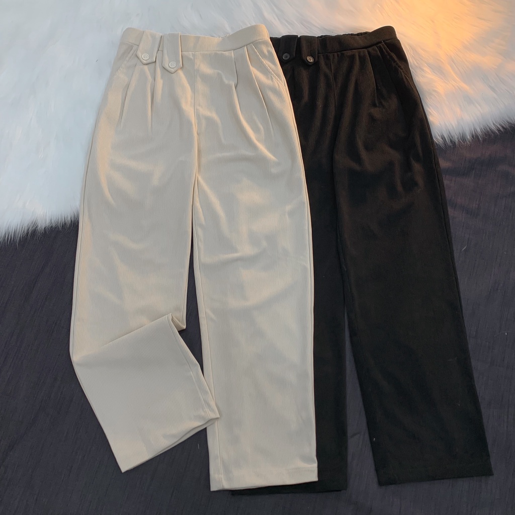 Quần Dài Ống Rộng HELY PANTS Vải Nhung Gân Nhuyễn Ulzzang
