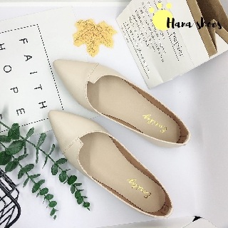 Giày bệt búp bê nữ da lì vạt chéo da mềm êm chân - B10