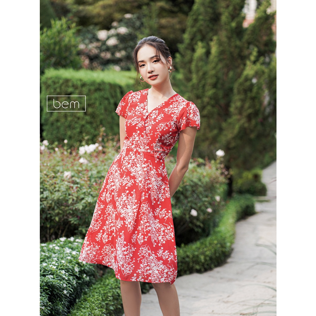 Đầm đỏ hoa chùm xinh xắn Bem (Dr109)