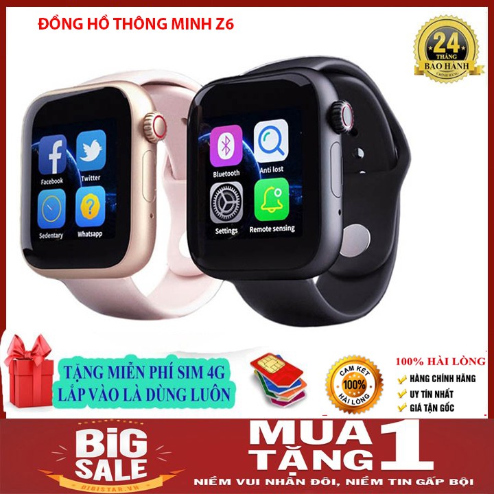 Đồng Hồ Thông Minh SMART WATCH Z6 Kết Nối Bluetooth Có Hỗ Trợ Thẻ Sim-BẢO HÀNH 1 NĂM