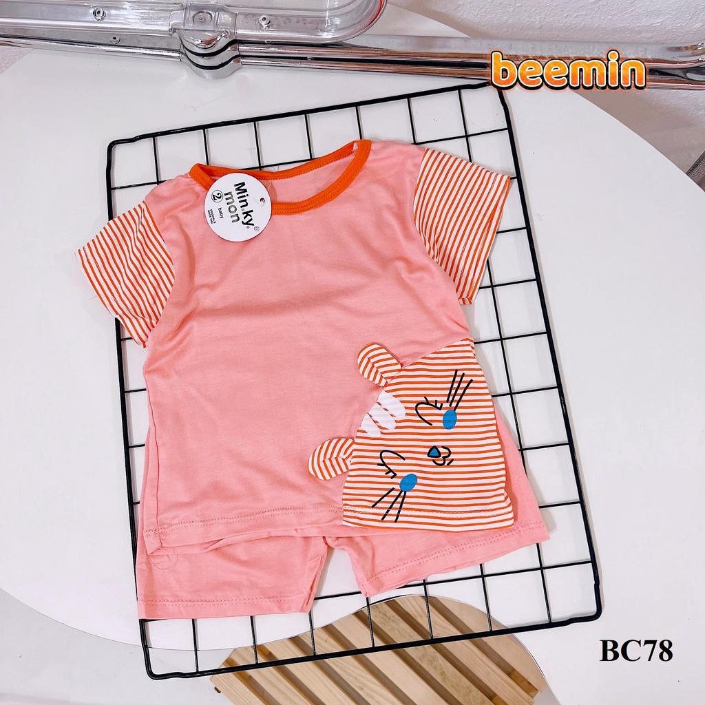 Đồ Bộ cộc phối tay kẻ thun lạnh có tai in động vật cho bé (7-17kg) BC78,quần áo trẻ em  Shop Phúc Yến