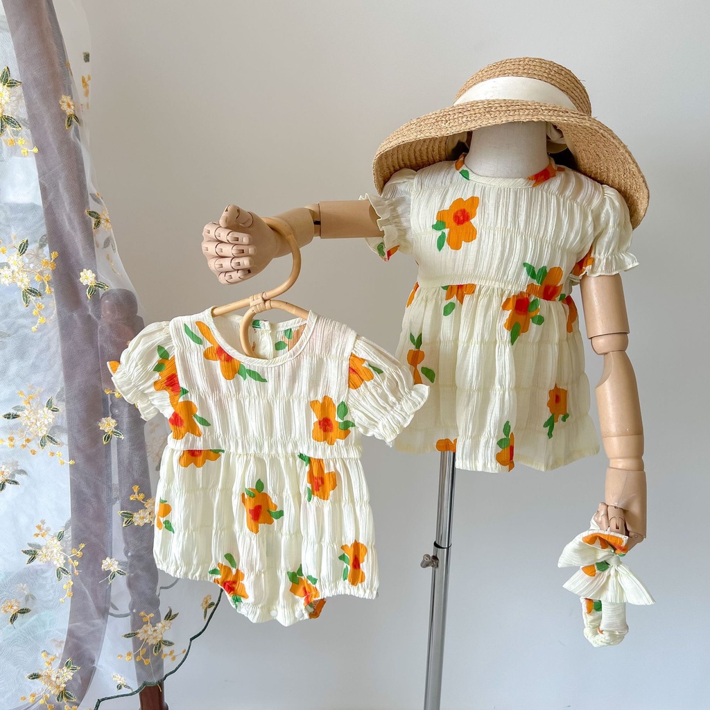 Áo Liền Quần Bằng Cotton Tay Ngắn Họa Tiết Hoa Phong Cách Phương Tây Thời Trang Mùa Hè 2023 Cho Bé Gái