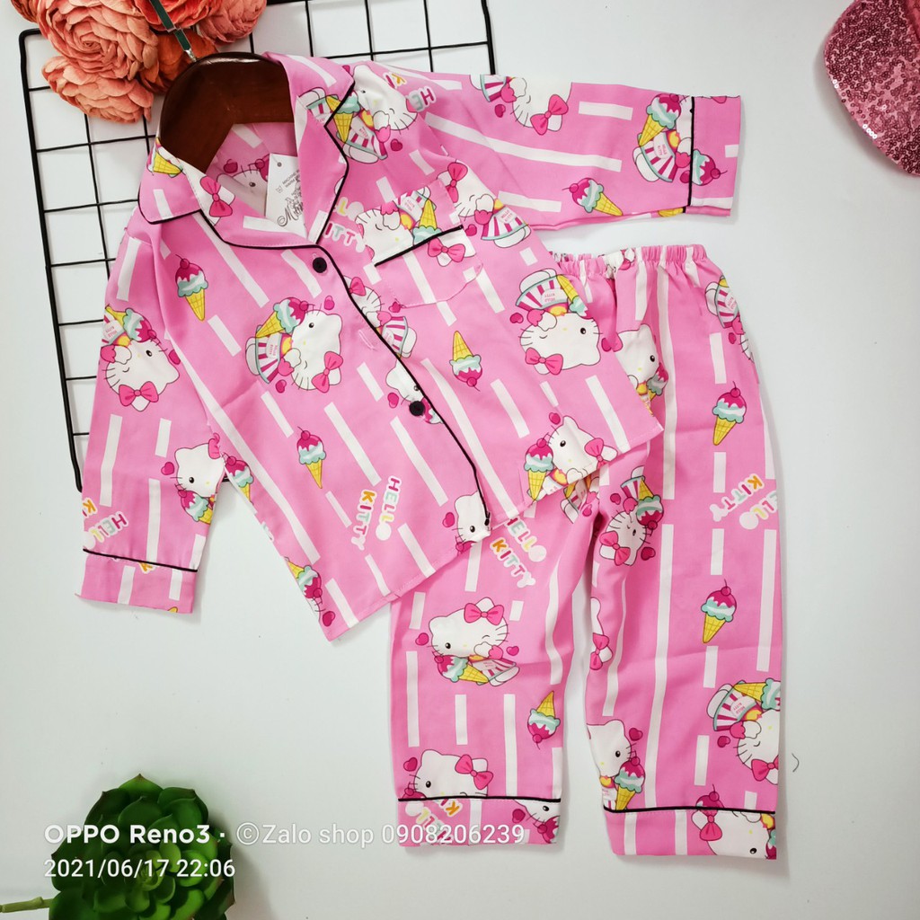 [11-45kg] Pijama tay dài bé gái size đại chất lụa hàn cao cấp 089