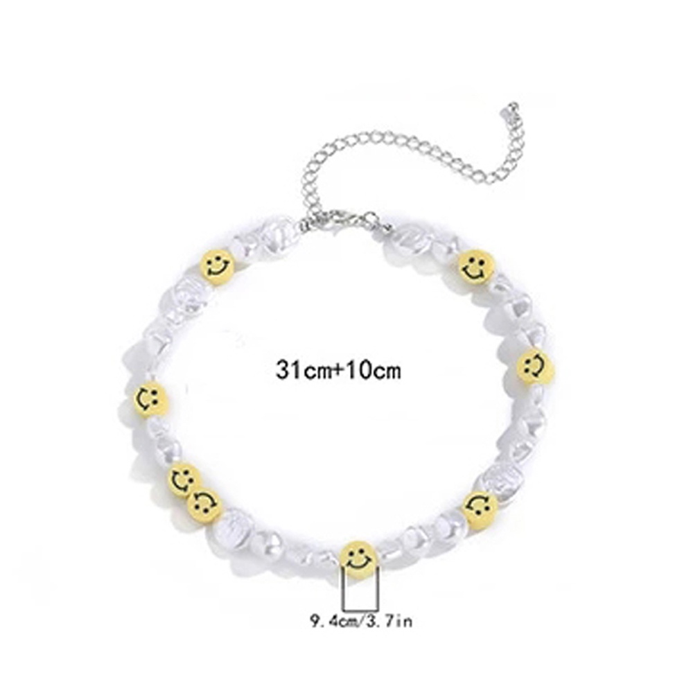 Dây Chuyền Choker Đính Ngọc Trai Nhân Tạo Phối Mặt Hình Mặt Cười Dễ Thương Cho Nữ