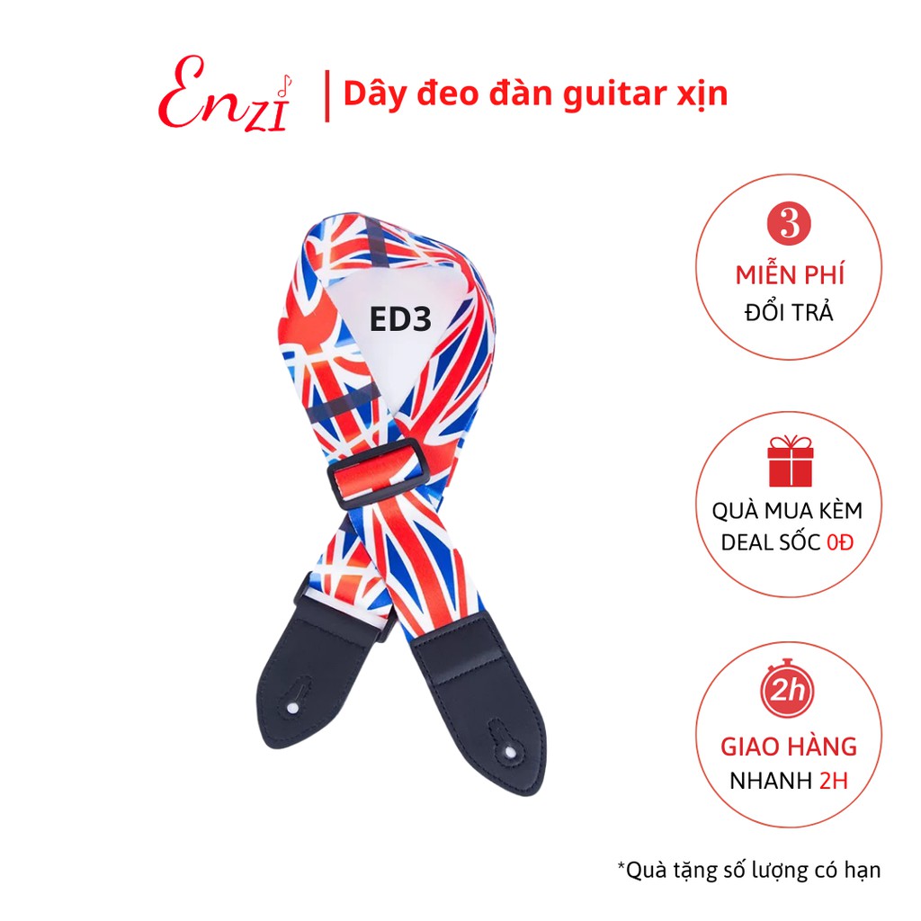 Dây đeo đàn guitar ukulele ED3 đàn classic, acoustic ghi ta bass  ghita điện phối hình dày dặn chắc chắn Enzi