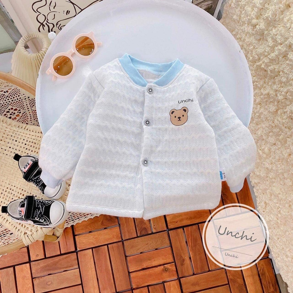 Áo khoác unchi trần bông in gấu, áo khoác mặc thu đông cho bé sơ sinh