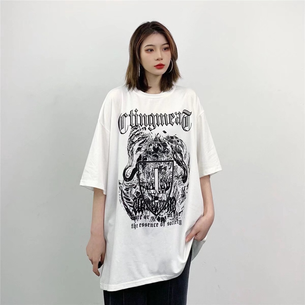 Áo Thun Tay Ngắn Cổ Tròn Dáng Rộng In Chữ Thời Trang Hàn Quốc Cho Nam