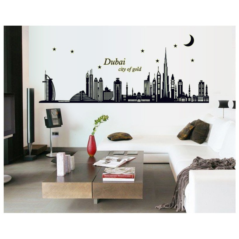 Decal dán tường Dạ quang thành phố Dubai huyền ảo