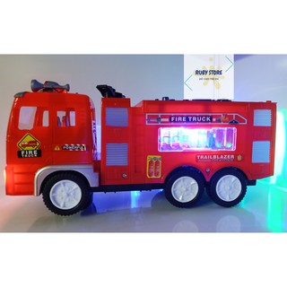 [Đồ chơi đèn nhạc]  XE CỨU HỎA TỰ CHẠY, CÓ ĐÈN NHẤP NHÁY & ÂM THANH SÔI ĐỘNG (Dùng pin)