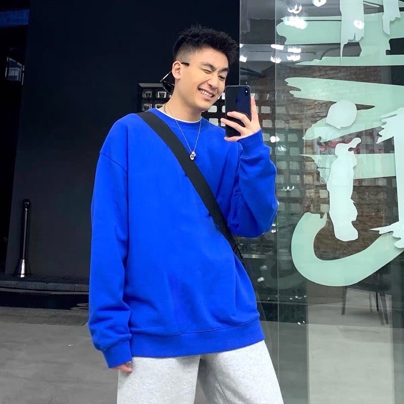 Áo sweater MEN 194 vải nỉ thu đông co dãn, dày dặn mềm mịn form rộng phong cách Unisex - SW Trơn
