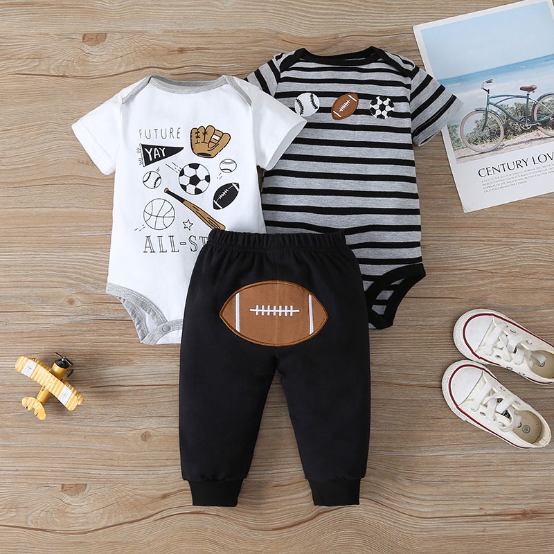Combo bộ đồ bé trai 3-24 tháng Cotton hoạt hình khủng long dài tay bodysuit liền thân quần dài set mùa hè thời trang cho bé trẻ em sơ sinh