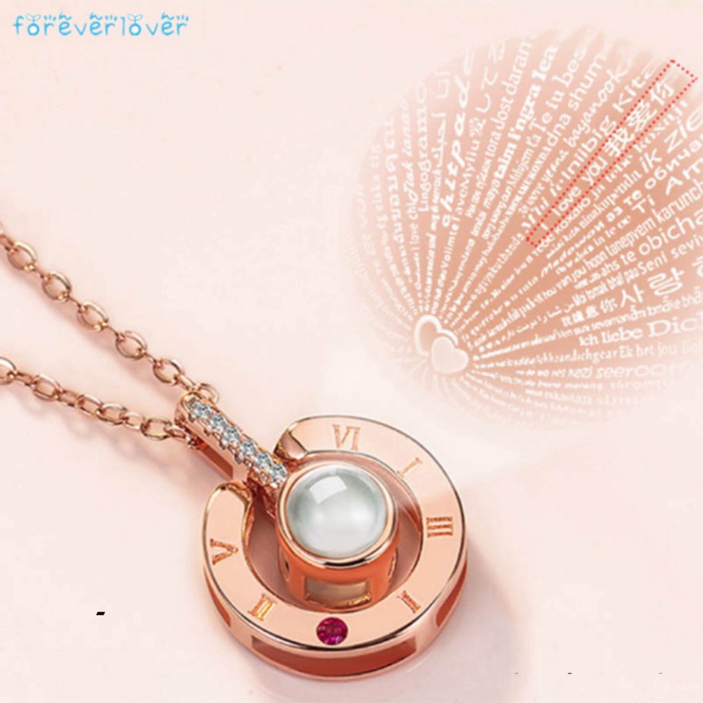 Dây chuyền mặt đồng hồ hình chiếu lấp lánh lãng mạn cho ngôn ngữ I Love You