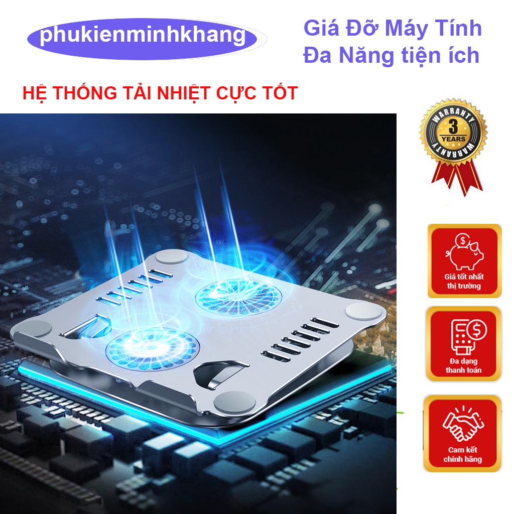Giá Đỡ i.Pad, Ma.cBook, Laptop Hợp Kim Nhôm Cao Cấp Tích Hợp Quạt Tản Nhiệt Đèn Led Có Thể Gấp Gọn