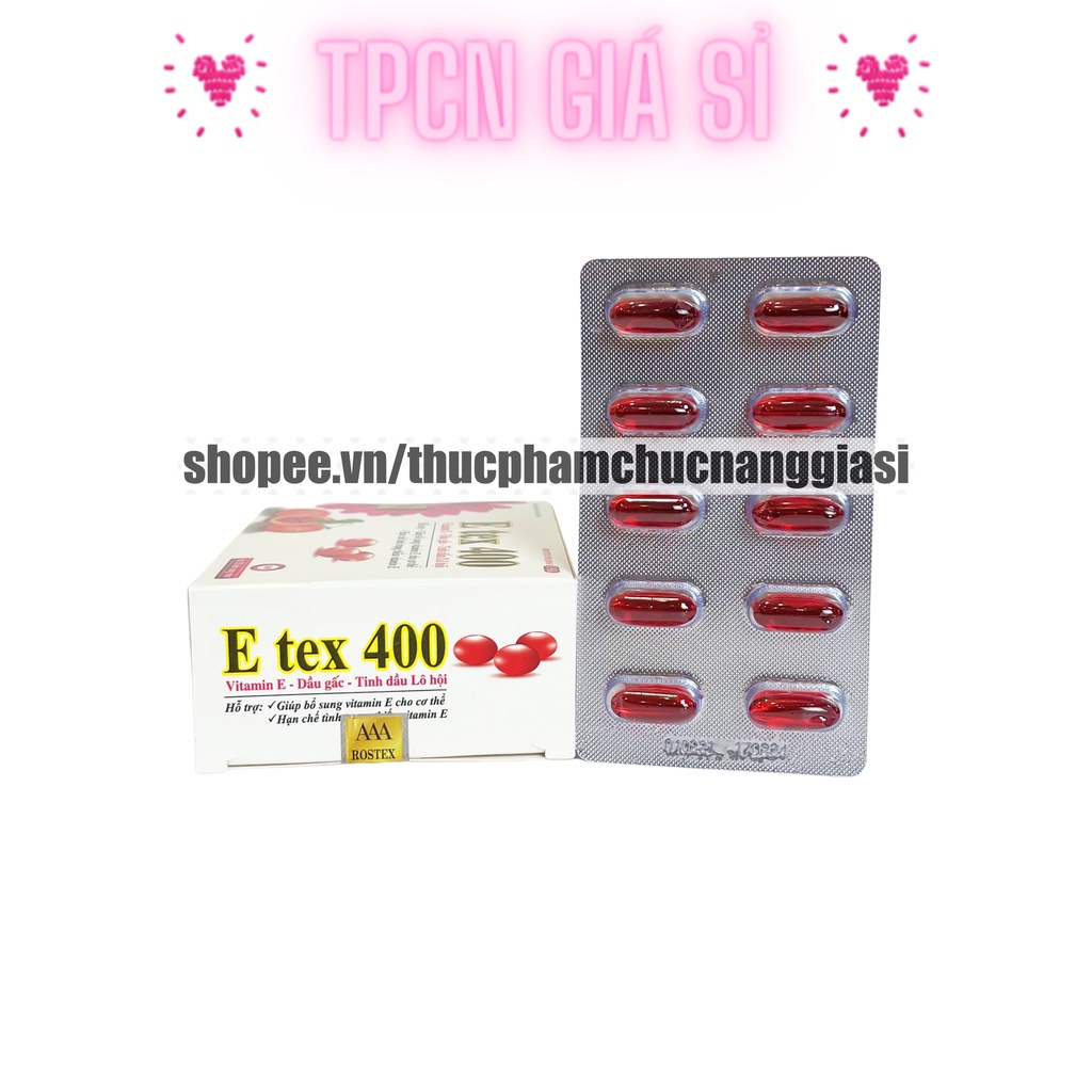 Vitamin E đỏ E TEX 400 hỗ trợ làm đẹp da, trắng sáng da, chống lão hoá - Hộp 30 viên