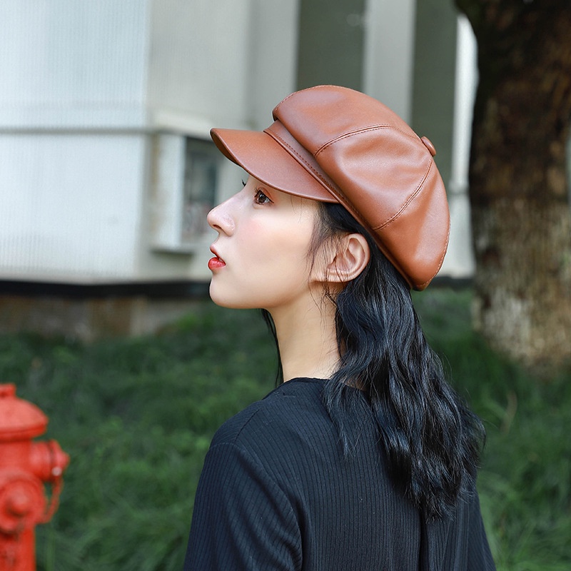 Mũ Beret Da Pu Hình Bát Giác Phong Cách Anh Quốc Cá Tính Cho Nữ