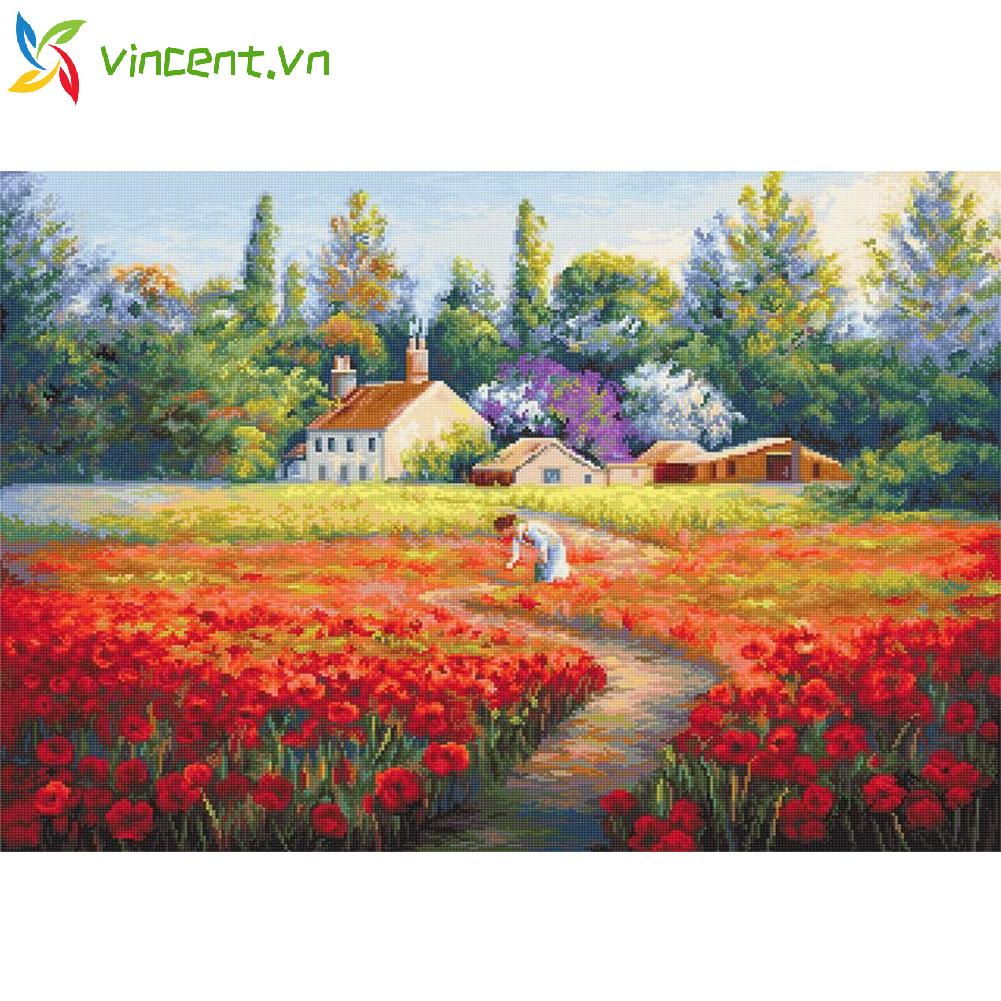 Set tranh thêu chữ thập hình hoa tulip đẹp mắt 11CT DIY
