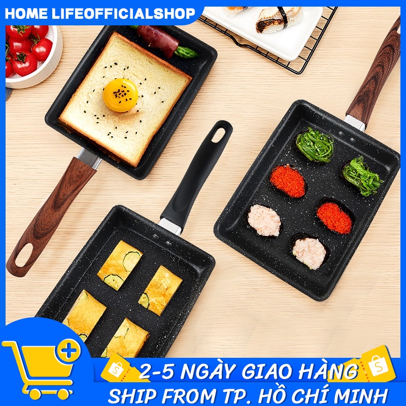 Chảo Omelette hình chữ nhật Chảo Tamagoyaki Không Dính Chảo Chống Rát Tay Cầm Làm Bánh Kếp Nhật Bản Nồi Đồ Nhà Bếp