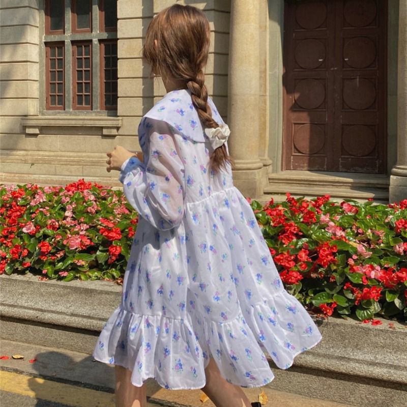 [Order] (K3) Váy đầm Baby Doll Ulzzang hoa nhí Hàn Quốc loại đẹp màu trắng xanh