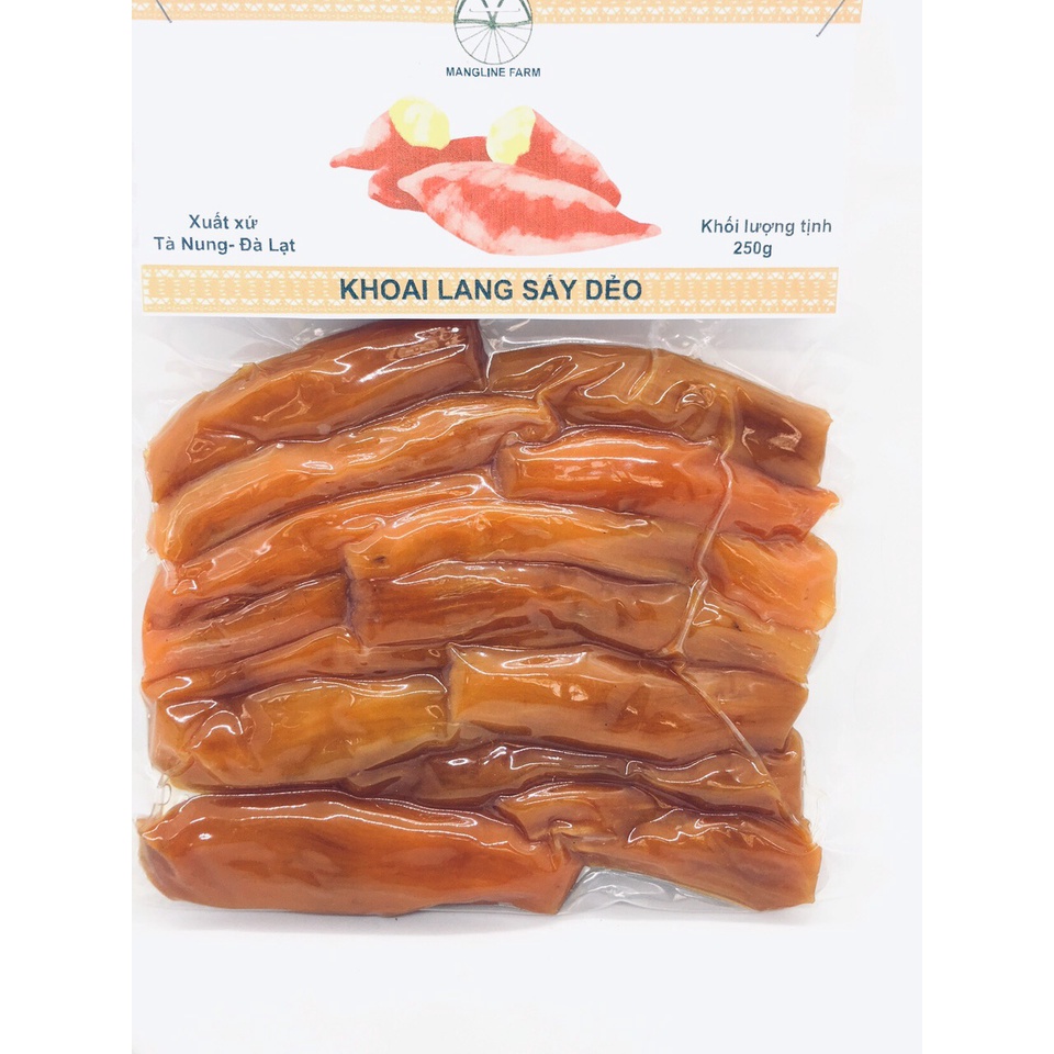 Bộ 2 gói khoai lang sấy dẻo nguyên củ không đường Mangline Farm 250g mềm dẻo thơm ngon ăn là ghiền
