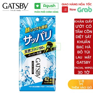 Khăn giấy ướt có tẩm cồn diệt sát khuẩn Gatsby Facial Wipes 42 tờ vuông mini bỏ túi nhật bản xịn thơm bạc hà lau mặt