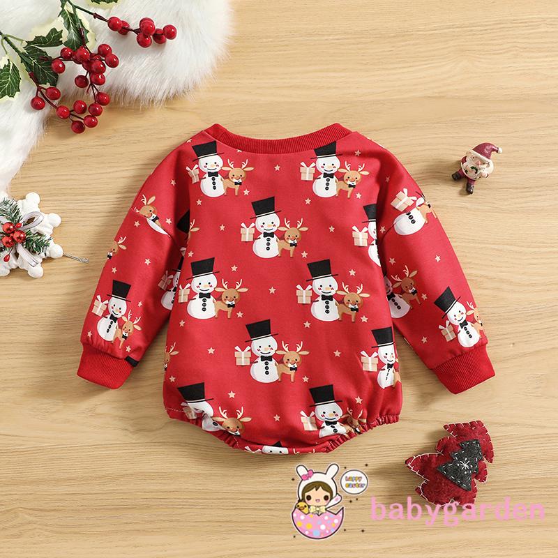 Áo Liền Quần Tay Dài Cổ Tròn In Hình Ông Già Noel Tuần Lộc Giáng Sinh Thời Trang Mùa Thu Cho Bé 0-24 Tháng Tuổi