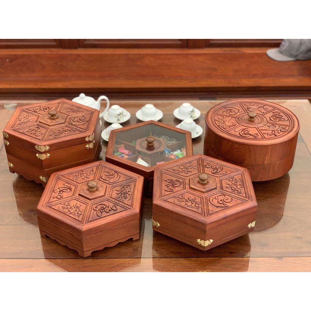 Các Mẫu Hộp  Bánh Kẹo Tết Cao cấp - Khay bánh kẹo Tết Gỗ Hương - Khay Phúc Lộc Thọ - HÀNG CHUẨN ĐẸP 100%