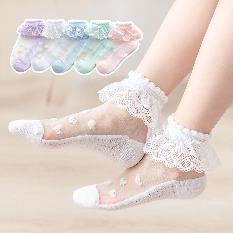 Set 5 Đôi Vớ Ren Mỏng Thoáng Khí Thời Trang Mùa Hè Cho Bé Gái