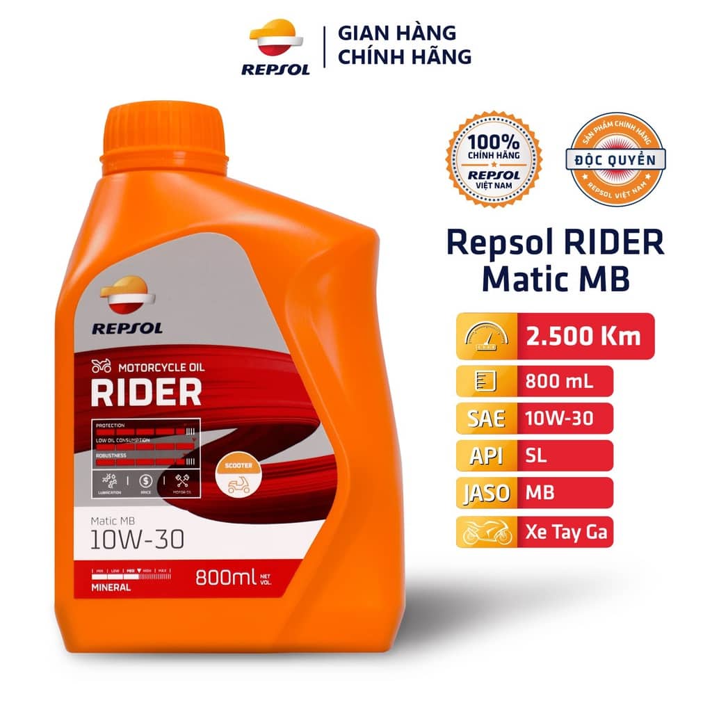 NHỚT REPSOL RIDER MATIC MB 10W-30 800ML XE GA