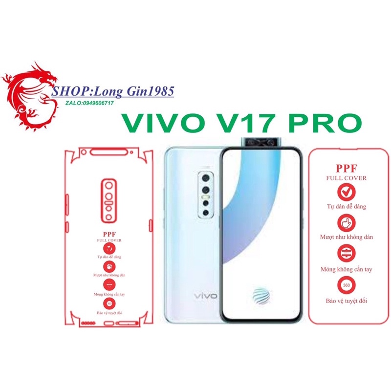 Vivo V17pro miếng dán trong Ppf mặt sau và mặt trước chống va đập chống trầy xước