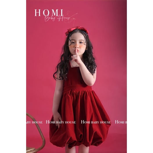 Đầm công chúa HOMI BABY HOUSE váy thời trang cho bé gái màu đỏ bí ngô